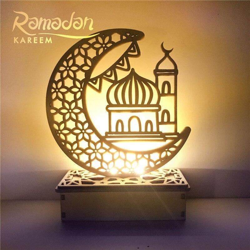 Eid Mubarak Led Wooden Night Light Ornament Islam Muslim Holiday Decorations Ramadan Festival Decoration for Home Party Decor